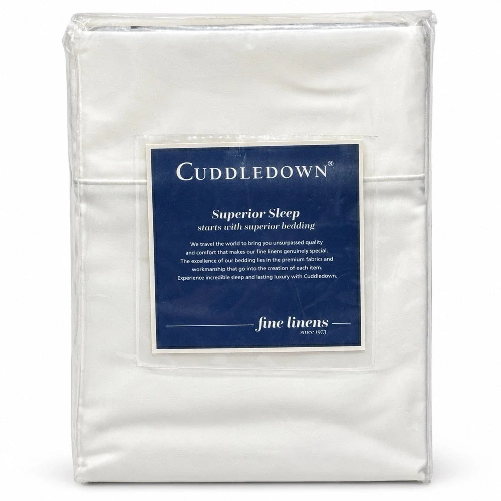 Cuddledown Queen Flat Sheet Ivory 400TC Wrinkle-Free Percale Cotton 94x105 New